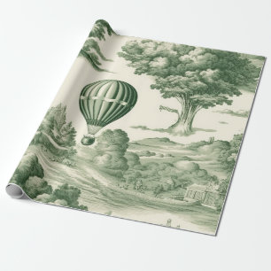Papier Cadeau Ballon à Air Chaud Toile de Campagne Verte (4)