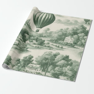 Papier Cadeau Ballon à Air Chaud Toile de Campagne Verte (9)