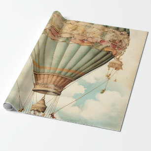 Papier Cadeau Ballon à air chaud vintage Steampunk Blue