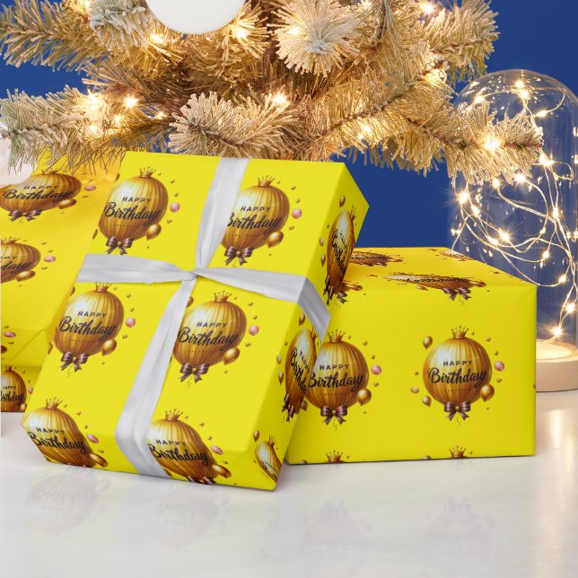 Papier Cadeau Ballon d'anniversaire d'or (Vacances)