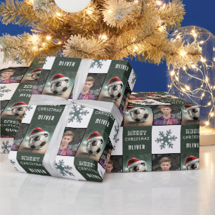 Papier Cadeau Ballon de football avec photo de flocon de neige e