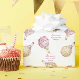 Papier Cadeau Ballons à air chaud rose personnalisé