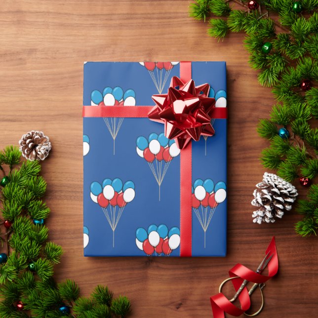 Papier Cadeau Ballons bleu blanc rouge Motif (Cadeau de vacances)