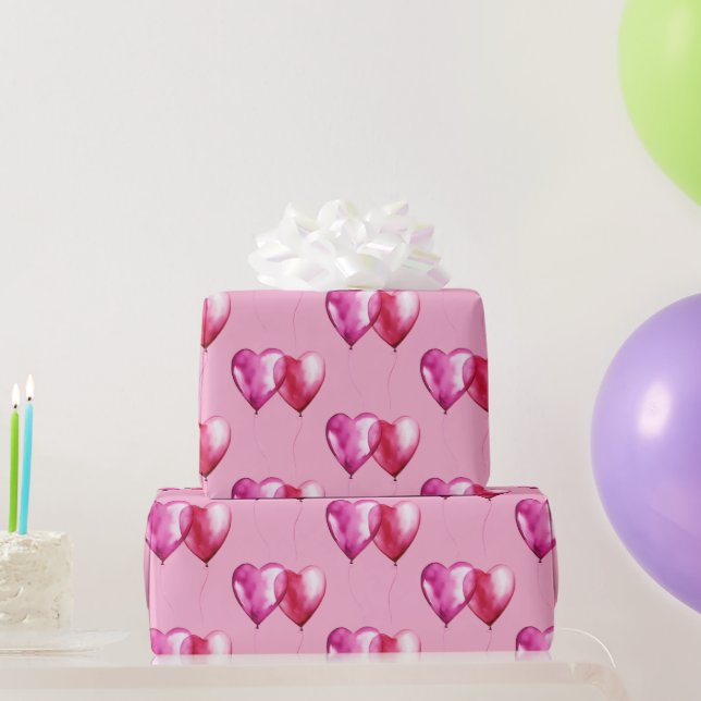 Papier Cadeau Ballons Coeur Rose Anniversaire (Cadeaux de fête)