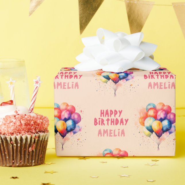 Papier Cadeau Ballons colorés Enfants Joyeux cadeau d'anniversai (Fête d'anniversaire)