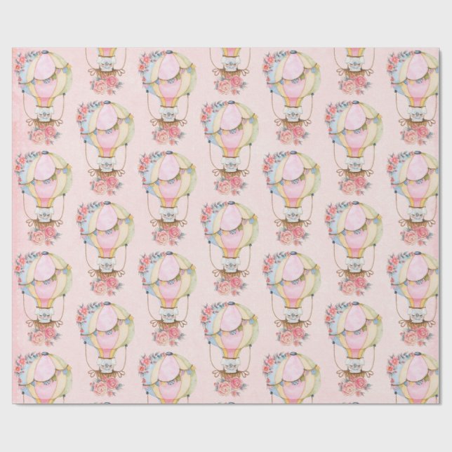 Papier Cadeau Ballons d'air chaud mignon avec enveloppement d'aq (Plat)