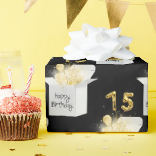 Papier Cadeau Ballons d'anniversaire 75 ans en or dans une boîte