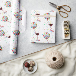 Papier Cadeau Ballons d'anniversaire avec du vin rouge