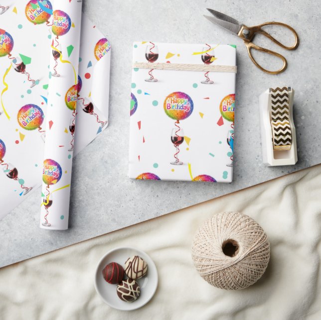 Papier Cadeau Ballons d'anniversaire avec du vin rouge (Artisanat)