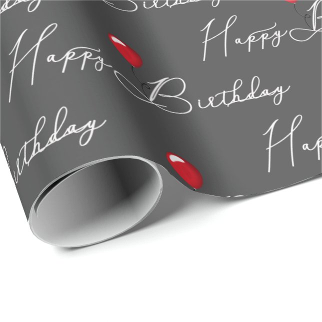 Papier Cadeau Ballons d'anniversaire rouge avec texte (Coin rond)