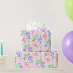Papier Cadeau Ballons D'Anniversaire Sur Pois
