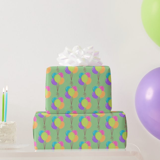 Papier Cadeau Ballons d'anniversaire verts (Cadeaux de fête)