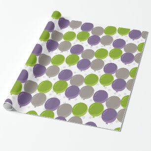Papier Cadeau Ballons d'anniversaire violets, verts et gris