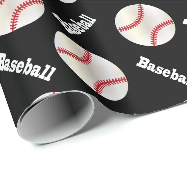 Papier Cadeau Ballons de baseball avec Arrière - plan noir (Coin rond)