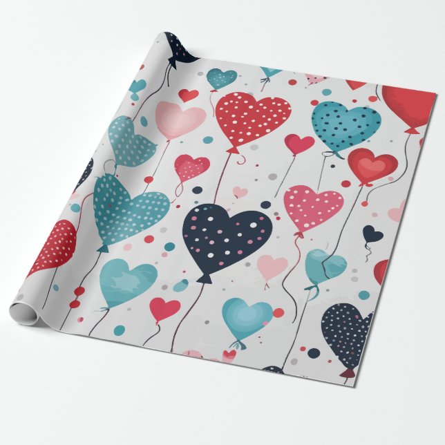 Papier Cadeau Ballons de coeur (Déroulé)