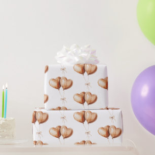 Papier Cadeau Ballons de cœur en caramel d'anniversaire