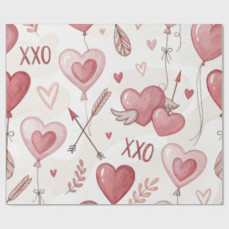 Papier Cadeau Ballons de coeur Jouer XOXO Valentine