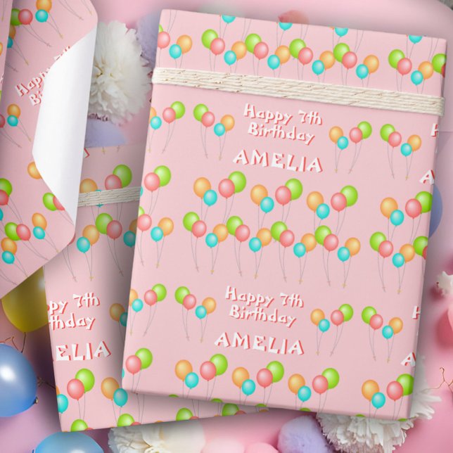 Papier Cadeau Ballons de fête rose Enfant Joyeux anniversaire (Créateur téléchargé)