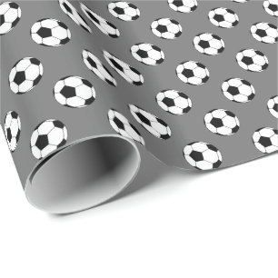 Papier Cadeau Ballons de football noir/blanc sur fond gris