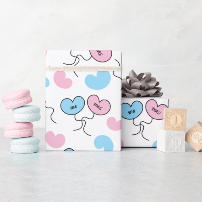 Papier Cadeau Ballons de mariage Mr et Mrs Blanc Sans Couture (Baby Shower)
