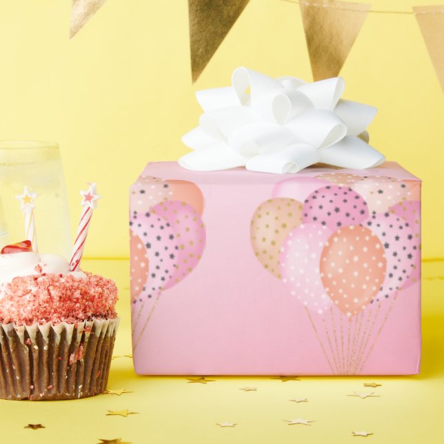Papier Cadeau Ballons de Parti rose (Fête d'anniversaire)