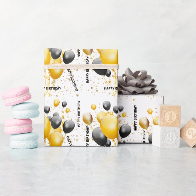 Papier Cadeau Ballons d'or et de noir Papier d'enveloppement d'a (Baby Shower)