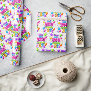 Papier Cadeau Ballons et confettis néon pour la fête d'anniversa