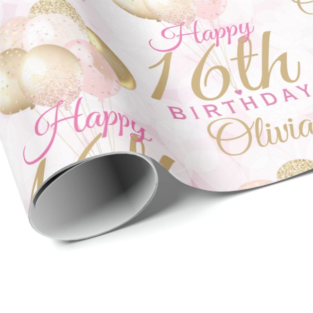 Papier Cadeau Ballons glamour 16e anniversaire (Coin rond)