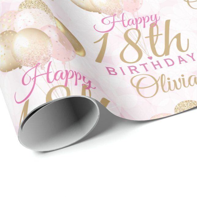 Papier Cadeau Ballons glamour du 18e anniversaire (Coin rond)