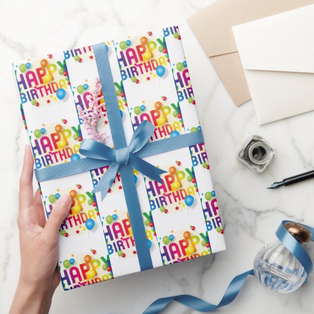 Papier Cadeau Ballons Joyeux Anniversaire Sur Fond Blanc (Cadeaux)