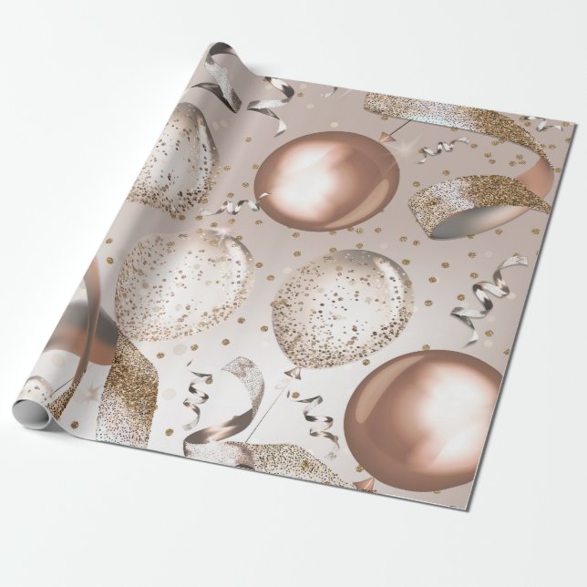 Papier Cadeau Ballons Rose Gold et Paillettes Fête Douce 16 Ans (Déroulé)