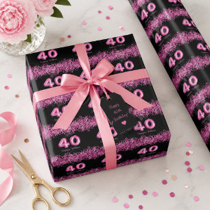 Papier Cadeau Balloons noirs et roses pour 40e anniversaire   Fa
