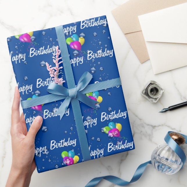 Papier Cadeau Ballotes à gouttes d'eau sur bleu (Cadeaux)