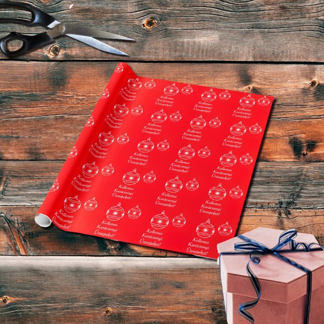 Papier Cadeau Balls de Noël - Joyeuses fêtes en hongrois (Créateur téléchargé)