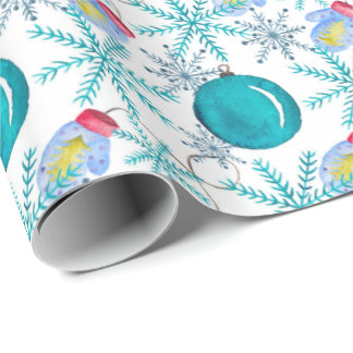 Papier Cadeau Balls de Noël Mittens et Snowflakes Aquarelle