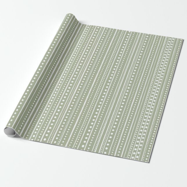 Papier Cadeau Bamanko en tache de boudcloth Motif Sage Green (Déroulé)