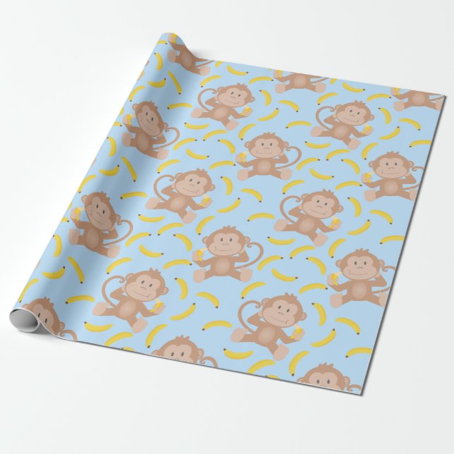 Papier Cadeau Banane de singe Munch bleu (Déroulé)