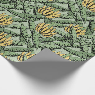 Papier Cadeau Banane et Feuilles verts et jaunes tropicaux