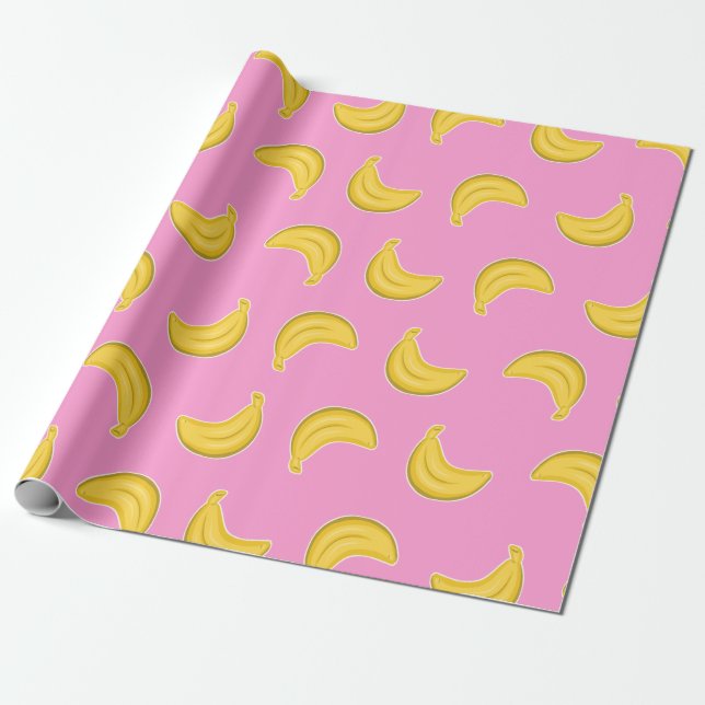 Papier Cadeau Bananes allantes dans le rose (Déroulé)