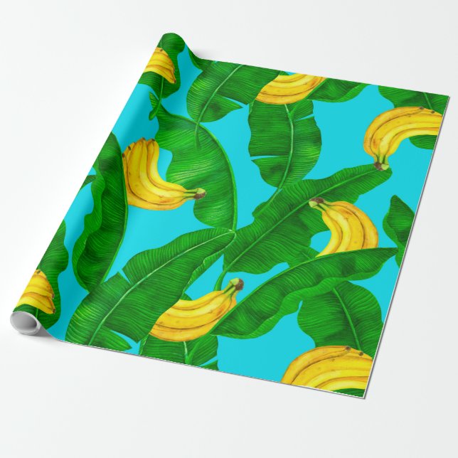 Papier Cadeau Bananes et aquarelle feuille (Déroulé)