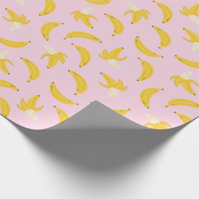 Papier Cadeau Bananes mignonnes sur rose clair (Coin)