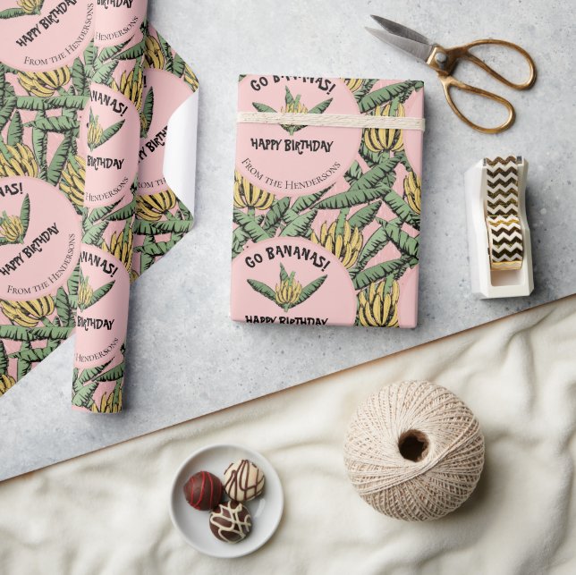 Papier Cadeau Bananes Pink Go Tropical Joyeux Anniversaire Banan (Artisanat)