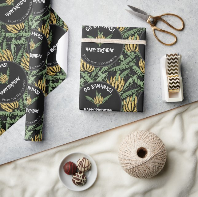 Papier Cadeau Bananes Tropical Black Go Joyeuses Banane d'annive (Artisanat)