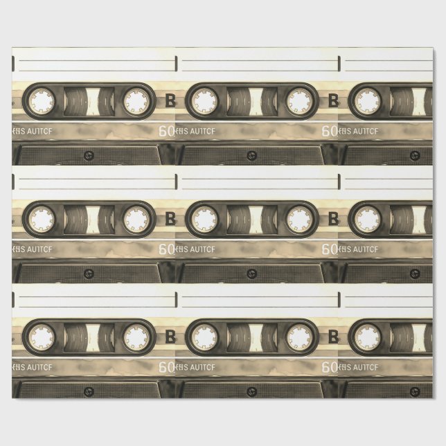 Papier Cadeau Bande Cassette Compacte Ancienne Rétro Vintage (Plat)