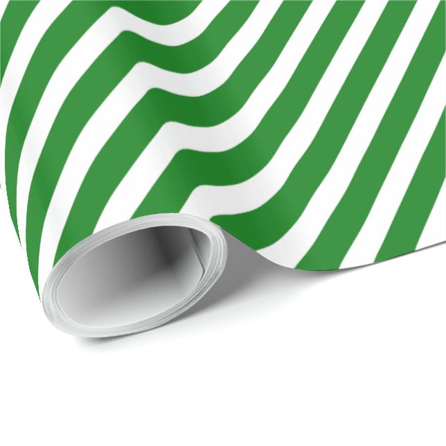 Papier Cadeau Bande de Sucre de canne diagonale verte et blanche (Coin rond)