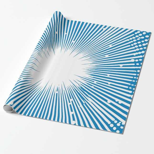 Papier Cadeau Bande dessinée Pop Art Explosion - Bleu et Blanc (Déroulé)