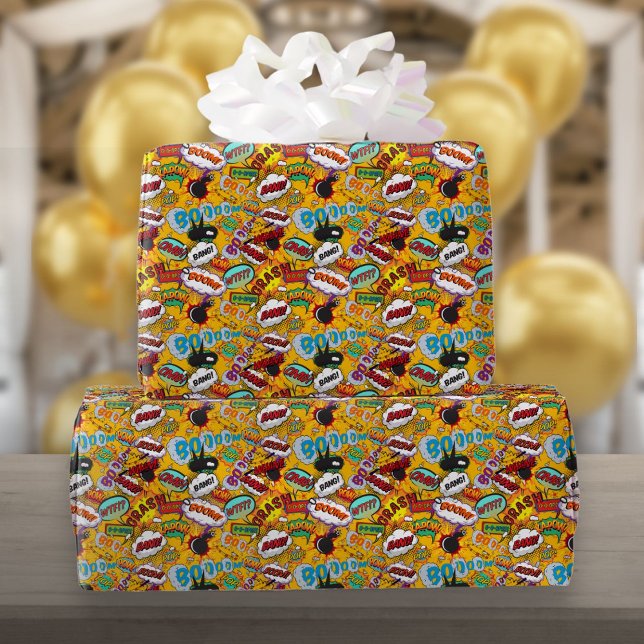 Papier Cadeau Bande dessinée rétro couleur Art Pop amusant (Fun Retro Comic Book Pop Art Colorful Wrapping Paper)
