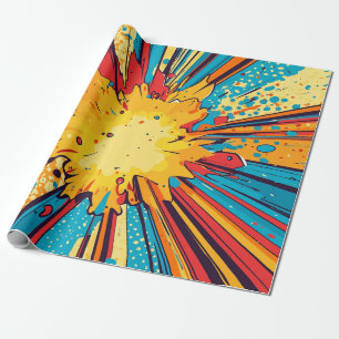 Papier Cadeau Bande dessinée rétro Explosion jaune Pop Art