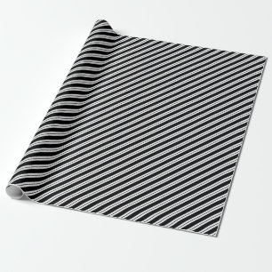Papier Cadeau Bande diagonale noire et blanche à plusieurs longu