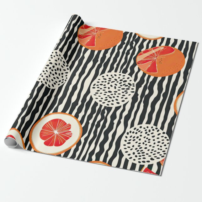 Papier Cadeau Bandes audacieuses de tranches de citrus (1) (Déroulé)